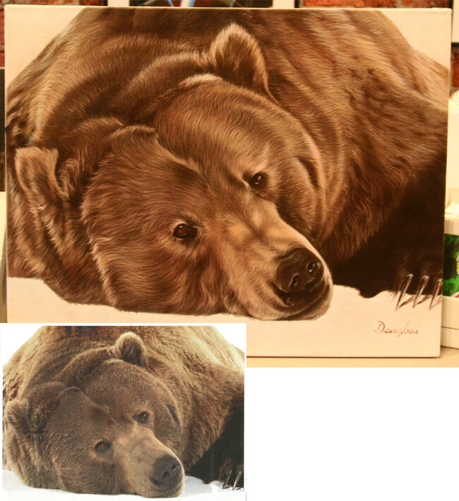 Sleeping bear realistic painting