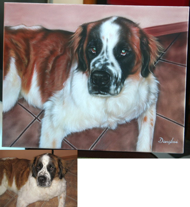 Hand-painted St. Bernard dog portrait