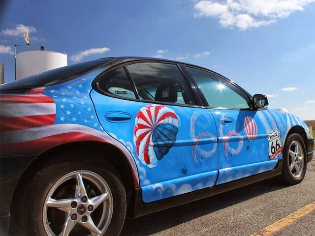 Blue Route 66 airbrushed show car
