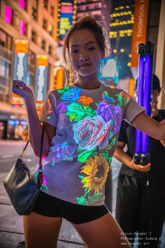 Invisible glowing dress art only visible under UV light