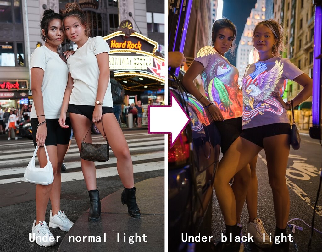 Hand-painted glowing t-shirt on a model