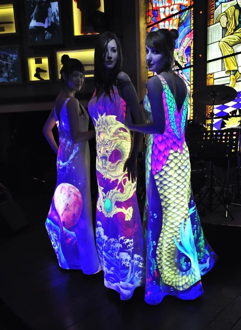 Glowing UV hand-painted dress