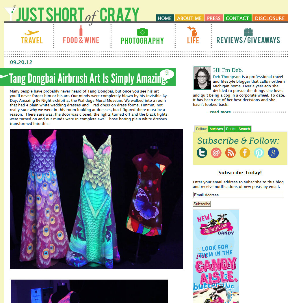 Feature article on Tang Dongbai's airbrush and glowing dress art