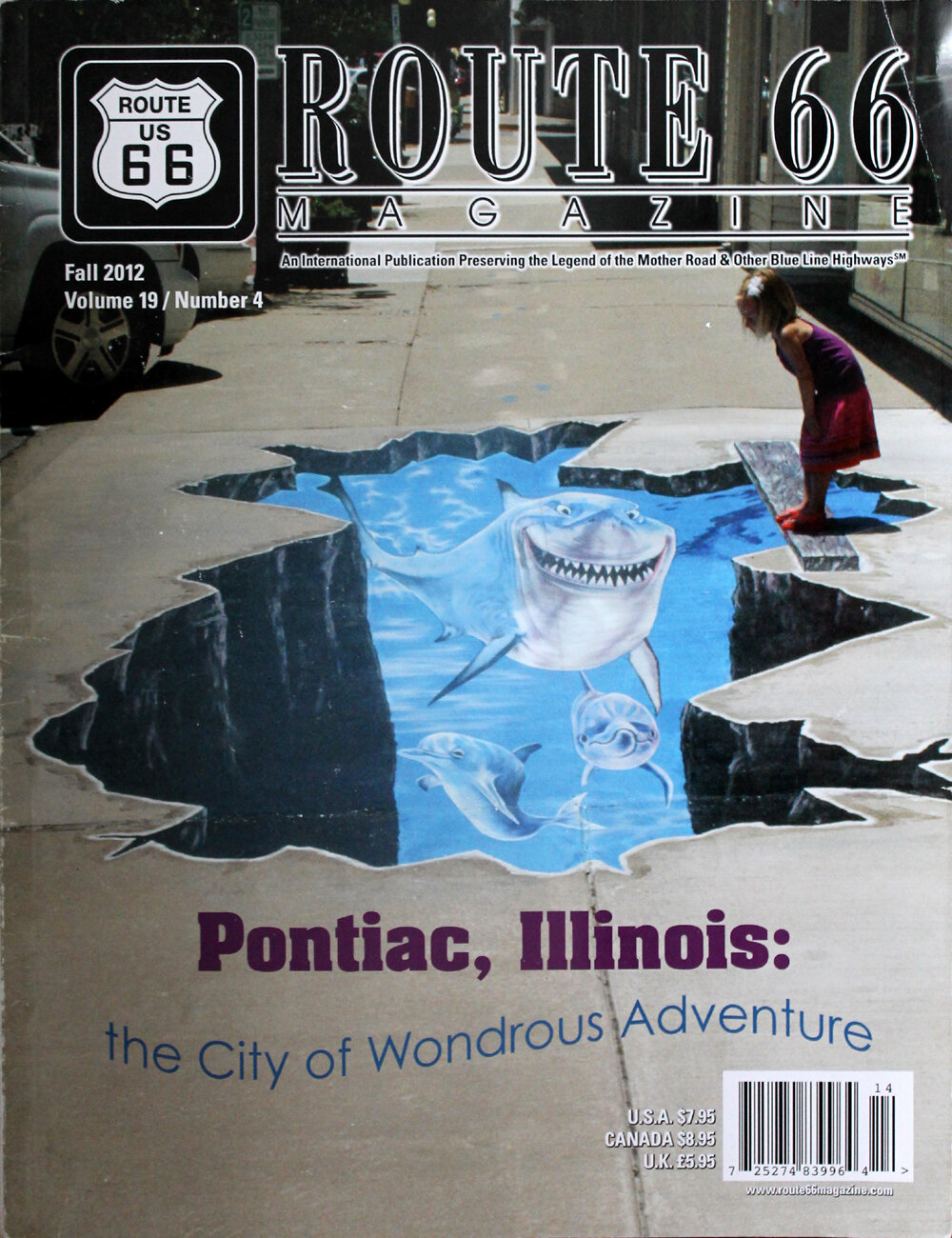 Route 66 magazine cover featuring Pontiac, Illinois artwork